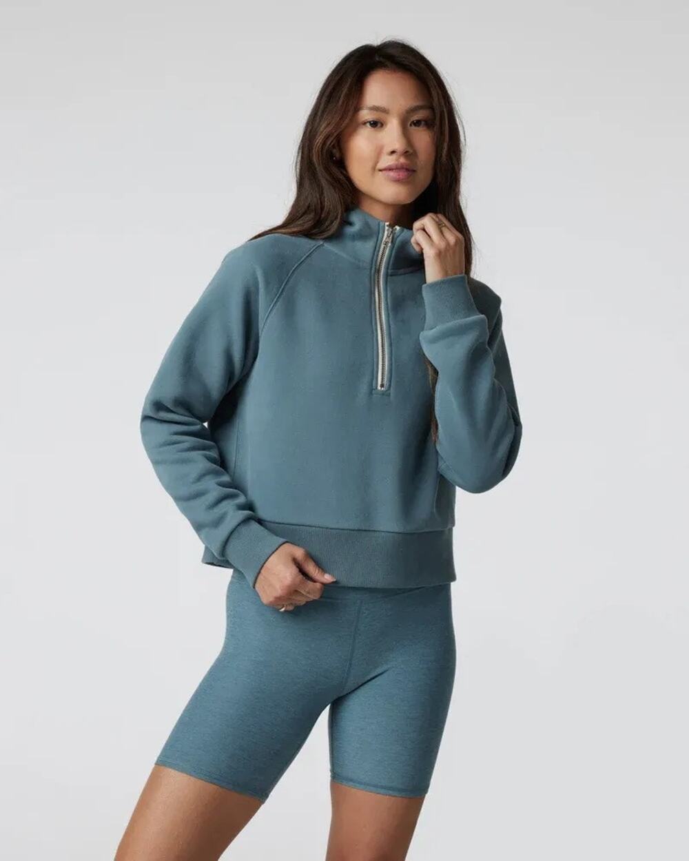Vuori Women's Restore Half Zip Hoodie in olive green 118$